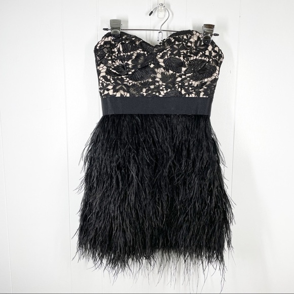 bebe Lace Bustier Feather Black Mini Homecoming HOCO Dress Small - Picture 1 of 10